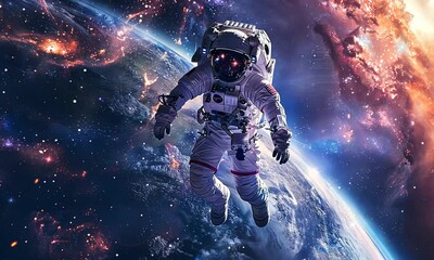 Wall Mural - Astronaut floating in space above the Earth