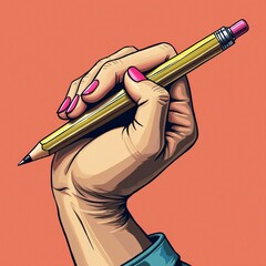 trendy hand holding a pencil illustration