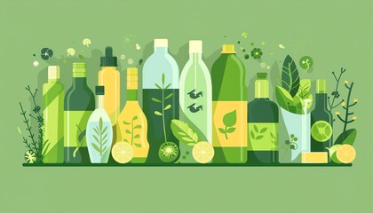 Green products, biodegradable items, flat design illustration