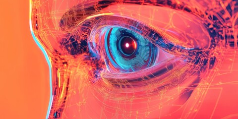 close-up view of a vibrant digital eye illustration demonstrating futuristic technology concepts in 