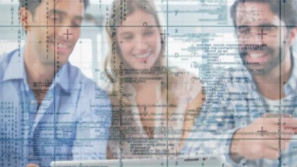 Aufkleber - business data and coding animation over diverse colleagues collaborating in office