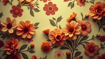 Wall Mural - Retro floral pattern with muted hues