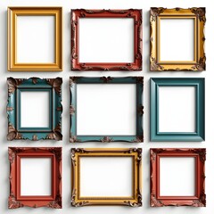 set of modern decorative bright multi-color picture frames isolated on transparent background