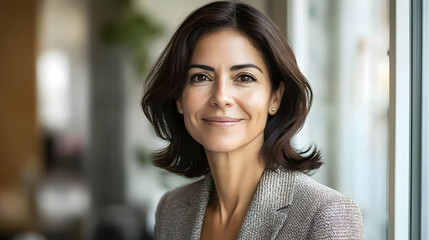 Portrait of a Smiling Woman with Brown Hair Wearing a Blazer