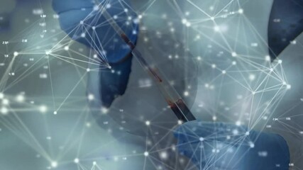 Poster - Processing scientific data animation over hands handling laboratory equipment in lab