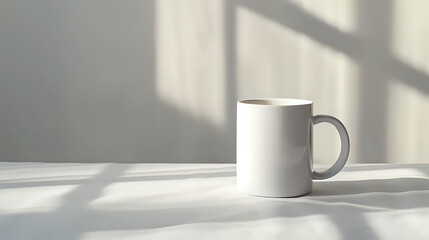 Minimalist white coffee mug with a contemporary design, perfect for everyday use.