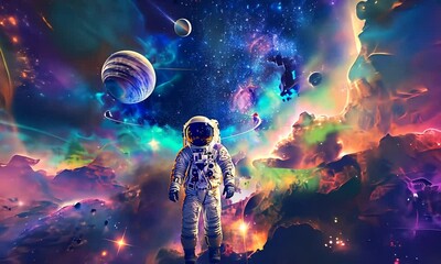 Wall Mural - astronaut exploring the cosmic canvas