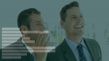 Poster - Smiling businessmen with bar chart animation on left side in office setting