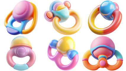 Teething ring toy set isolated on transparent background