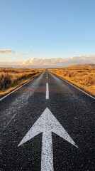 Wall Mural - a straight road leading to the horizon with an arrow painted on it