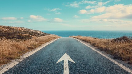 Wall Mural - a straight road leading to the horizon with an arrow painted on it