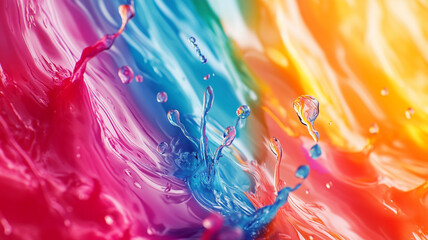 Poster - Abstract illustration of vibrant water splashes in blue, pink, and orange hues, reflecting dynamic movement and energy