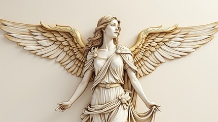 3D illustration of angelic woman with wings