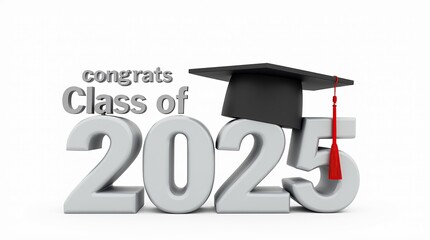 3D render of congrats class of 2025 with graduation cap