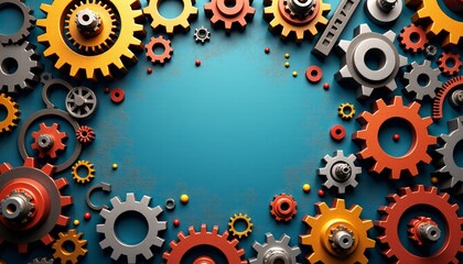 Wall Mural - Creative Labor Day background featuring gears and machinery elements symbolizing hard work.