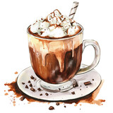 Watercolor Hot Chocolate in Brown Mug