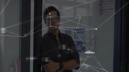 Aufkleber - Network of connections and data processing animation over man in office
