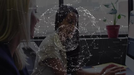 Poster - Processing data and network connections animation over diverse business people in office