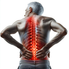 An old man suffering back pain with an isolated background