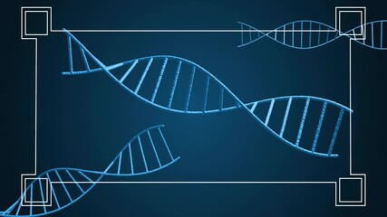 Poster - DNA strands and genetic coding animation over blue background with white lines