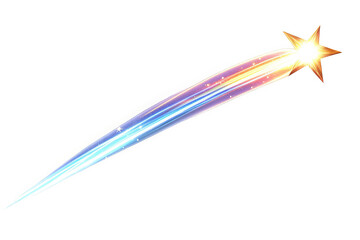 Wall Mural - A glowing, colorful shooting star with a long tail and a bright, five-pointed star at the end.