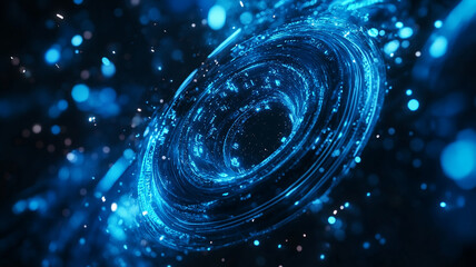 Poster - A swirling blue vortex in a dark space, showcasing a dynamic blend of light and energy with sparkling particles surrounding it
