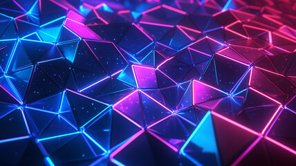 Poster - Vibrant geometric shapes with glowing neon colors create an abstract pattern resembling a digital landscape at night