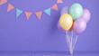 © Jhati - Colorful balloons and festive banners create a cheerful atmosphere for a celebration against a purple backdrop