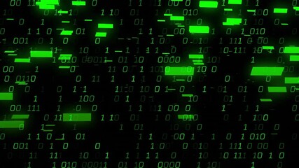 Poster - Binary code and data processing animation with green numbers on black background