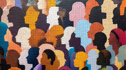 A colorful jigsaw puzzle depicting a group of people's faces in profile, each with a different skin tone, forming a diverse and inclusive community.