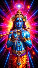 Wall Mural - Lord Krishna neon color