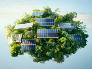 Sticker - Solar Panels on a Green Island.