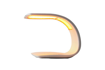 Wall Mural - a modern, white, curved desk lamp with a warm light.