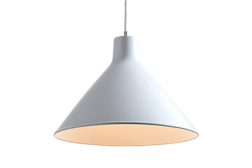 Wall Mural - a white, cone-shaped pendant lamp with a warm light illuminating the inside.