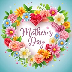 Happ Mother's Day. Happy Love Mum  Floral and Love shape. Ai Generated