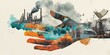 © peacefy - Hand of Hope: A powerful abstract image depicting a hand reaching out from a smokestack-filled industrial landscape, symbolizing the urgent need for environmental protection and sustainability.