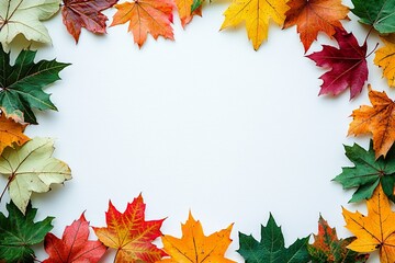 Autumn Maple Leaves Flat Lay White Background created with Generative AI