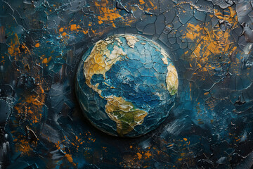 Wall Mural - Painting planet Earth in outer space. with structure crackle background effect.


