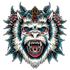 Wall Mural - Yeti head very simple traditional tattoo flash styles illustration