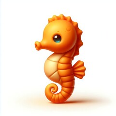 3d render cartoon of a cute orange seahorse isolated on white background, marine life animal character