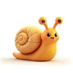 3d render cartoon of a smiling orange snail isolated on white background, wild life animal character concept