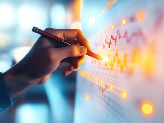 Wall Mural - Hand Analyzing Financial Charts and Data.