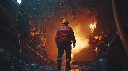 Underground mine engineer performing a final safety check before detonating explosives, ensuring all protocols are followed