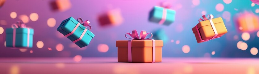 Sticker - Gift Boxes with Pink and Blue Background.