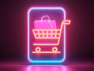 Canvas Print - Neon Shopping Cart Icon.