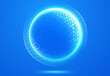© Ramcreative - Spherical protective energy dome on blue background. Shield of cybersecurity, internet safety, healthcare.