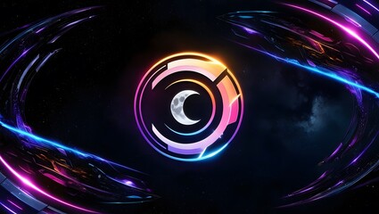 Wall Mural - Neon lights and logo design about the crescent moon.