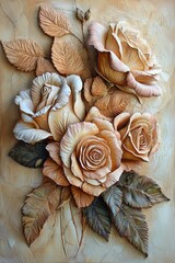 Wall Mural - A white rose surrounded by gold leaves and accented with gold accents