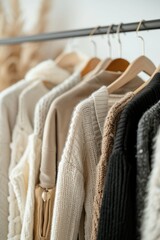 Canvas Print - Row of sweaters hanging on a rack