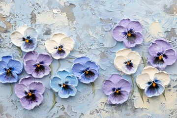 The wall features purple, yellow, and pink flowers in a floral design